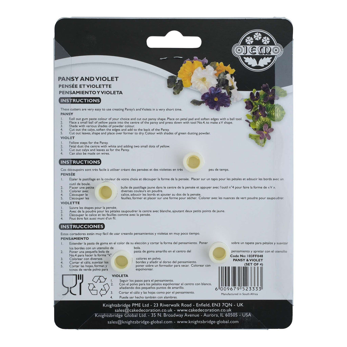 JEM Cortador de Pensamiento y Violeta, Set de 4 Piezas