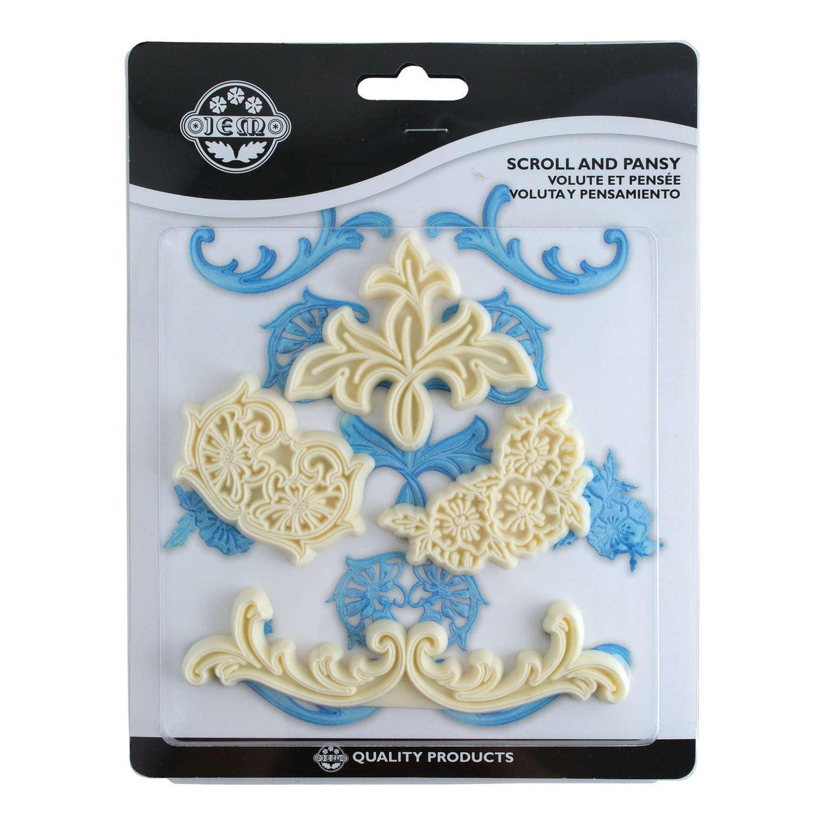 JEM Borders Cutters - Ensemble Scrolls & Pansy, ensemble de 4