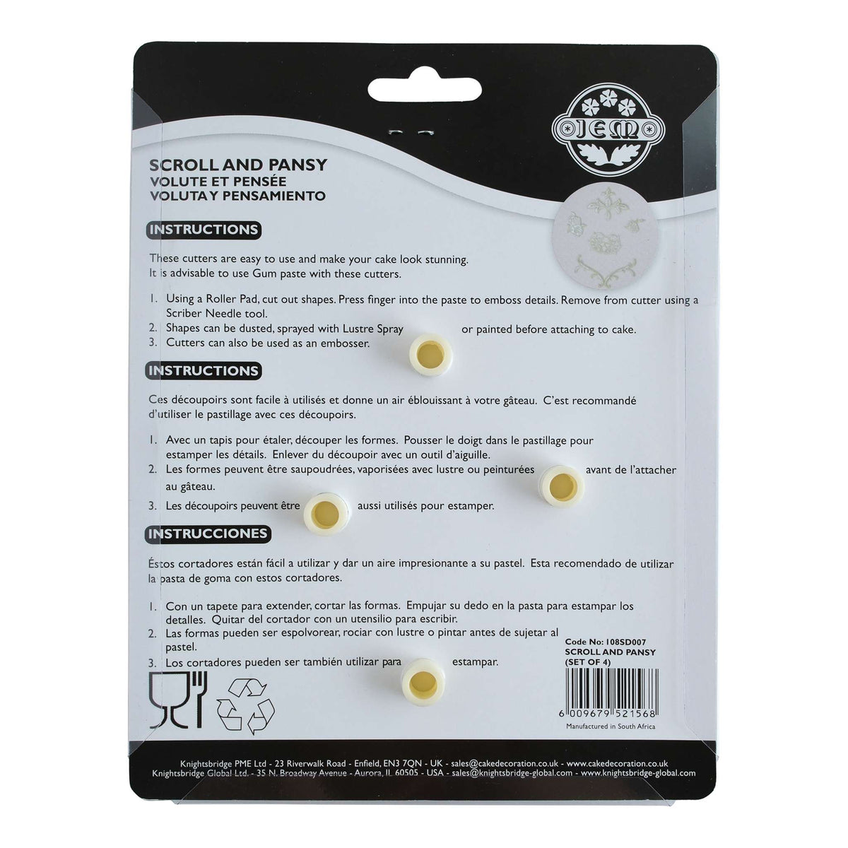 JEM Borders Cutters - Ensemble Scrolls & Pansy, ensemble de 4