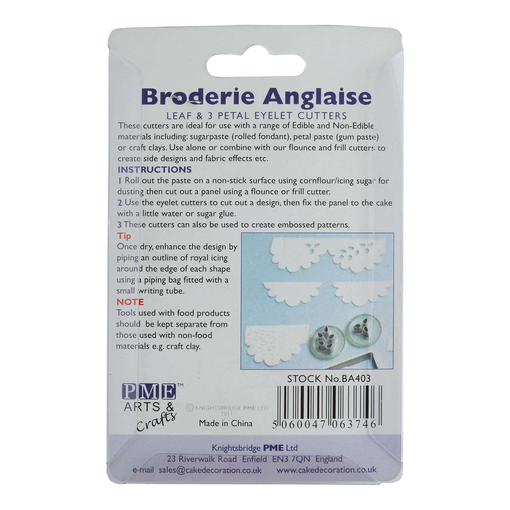 Broderie Anglaise Leaf & 3 Petal Eyelet Fondant Cutters