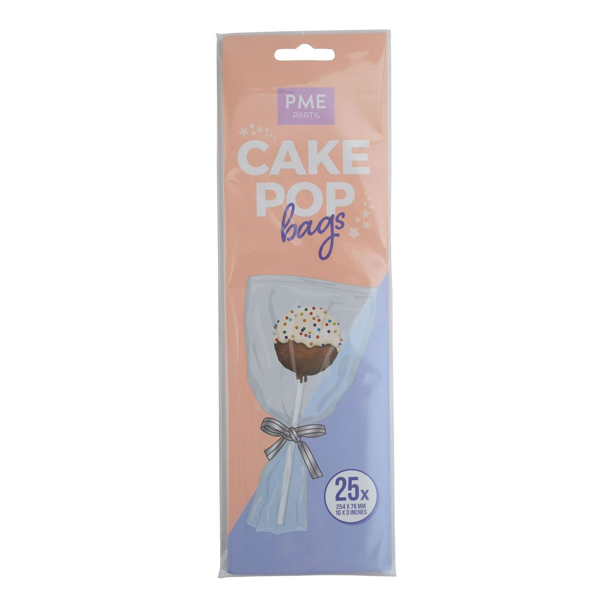 Sacs pour Cake Pops avec attaches argentées Pk/25 (254 x 76mm / 10 x 3")