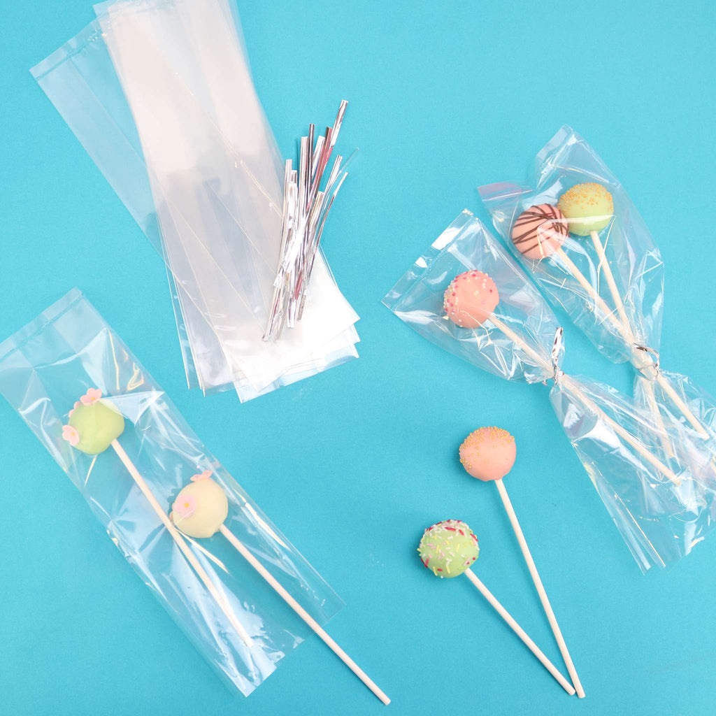 Cake Pop Tüten mit Silberschleifen Pk/25 (254 x 76mm / 10 x 3")