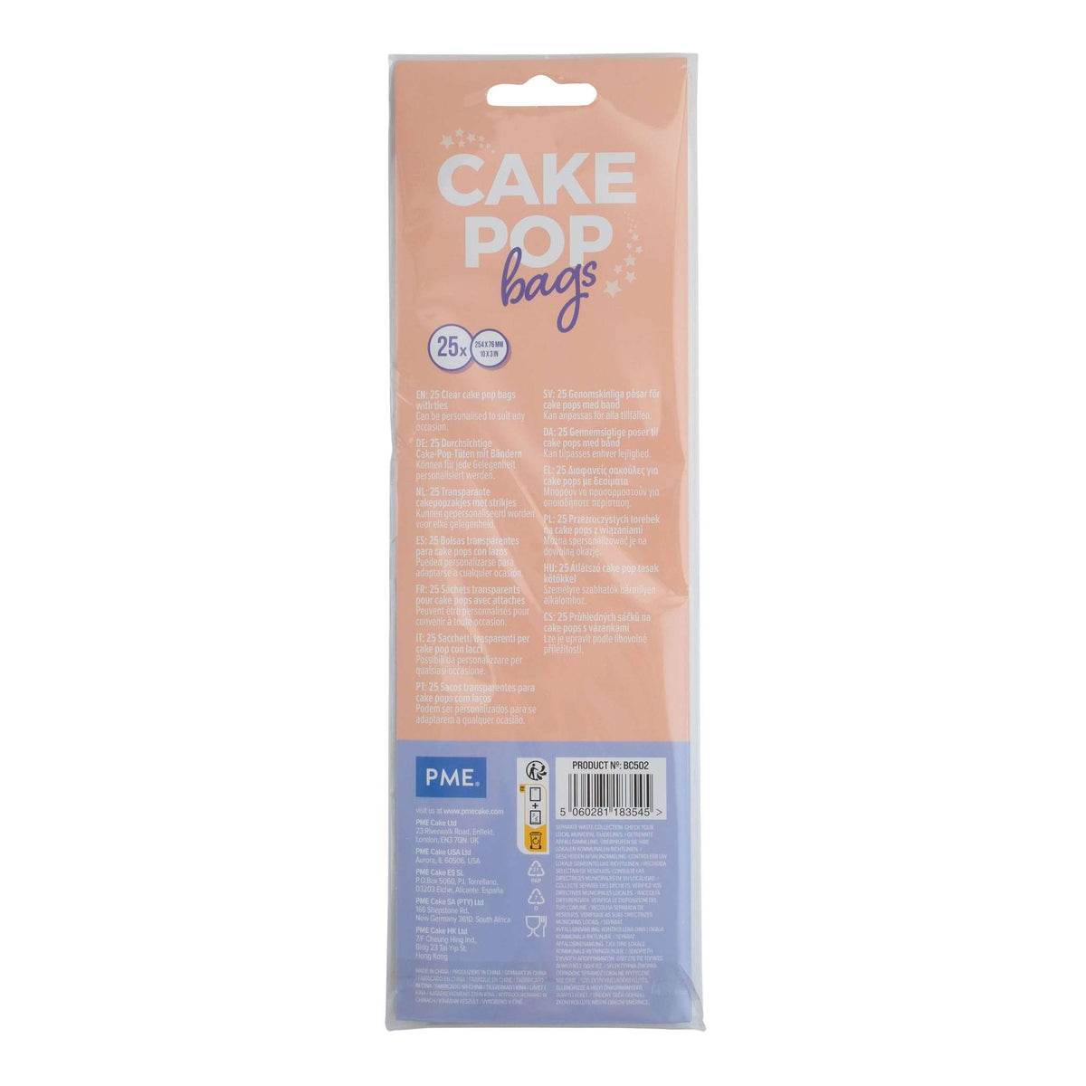 Sacs pour Cake Pops avec attaches argentées Pk/25 (254 x 76mm / 10 x 3")