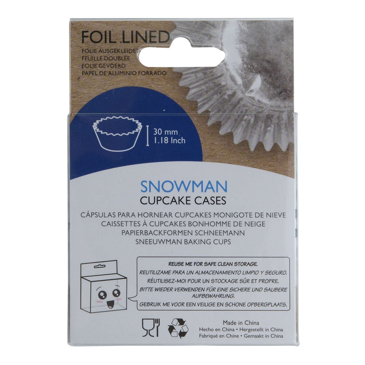 Kerst Cupcake Vormpjes met Folievoering - Sneeuwman (30 stuks)