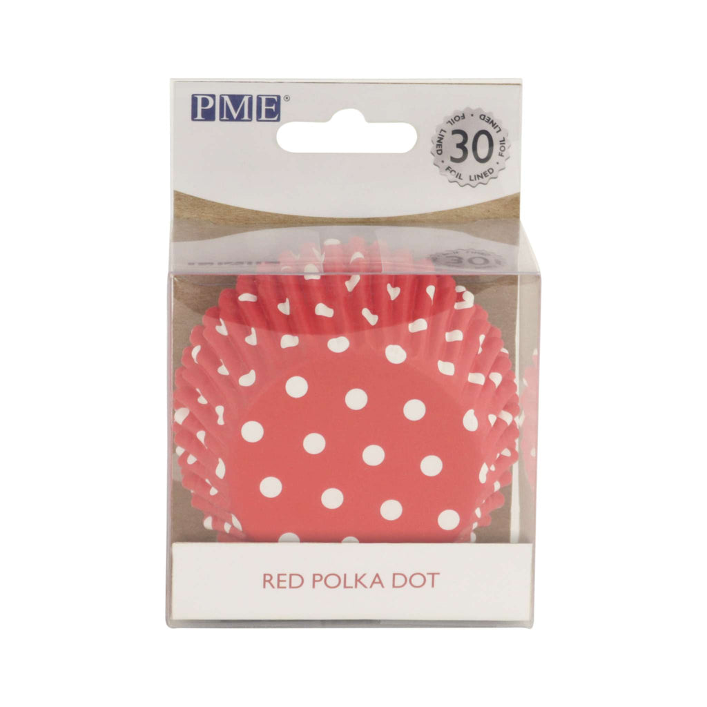 Caissettes à cupcakes doublées de feuille d'aluminium - Pois rouges Pk/30