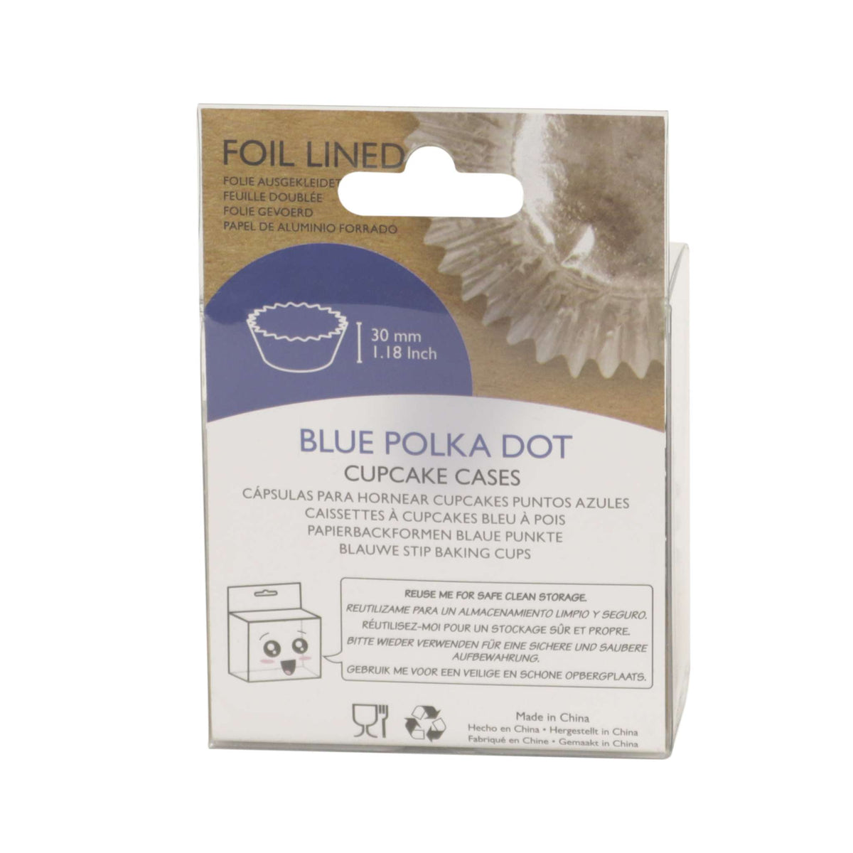 Cupcake-Förmchen folienbeschichtet - Blaue Punkte 30er Pack