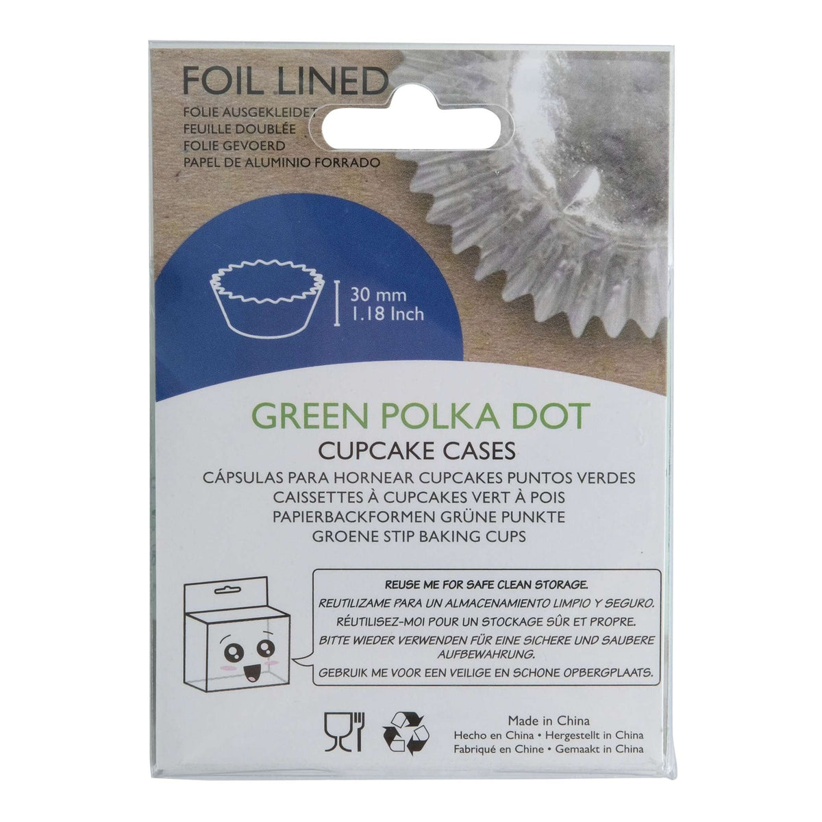 Caissettes à cupcakes doublées de feuille d'aluminium - Pois verts Pk/30