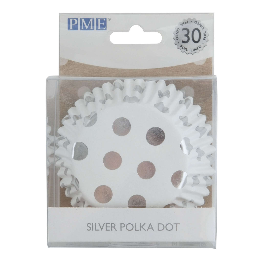 Caissettes à cupcakes doublées de feuille d'aluminium - Pois argentés Pk/30