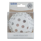 Caissettes à cupcakes doublées de feuille d'aluminium - Pois argentés Pk/30
