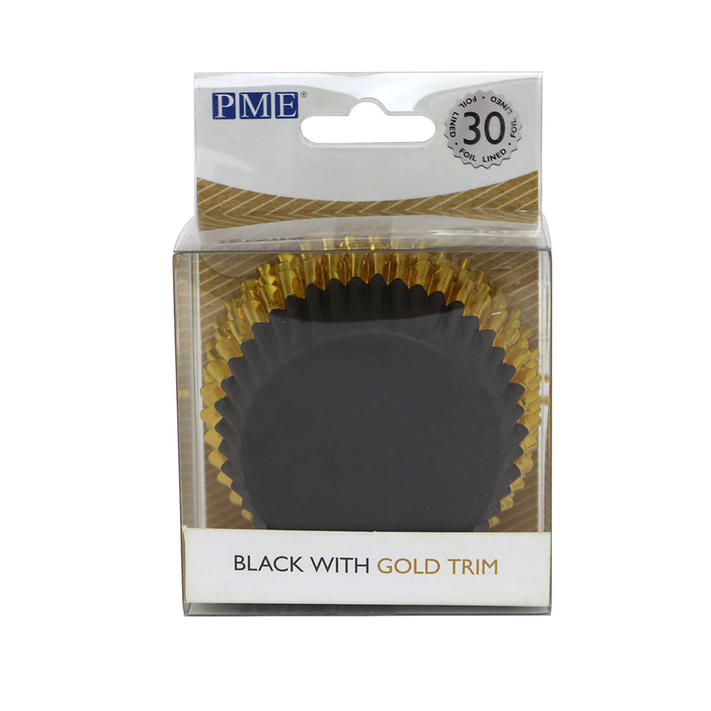 Black With Gold Trim Foil Lined Cupcake Cases Pk/30