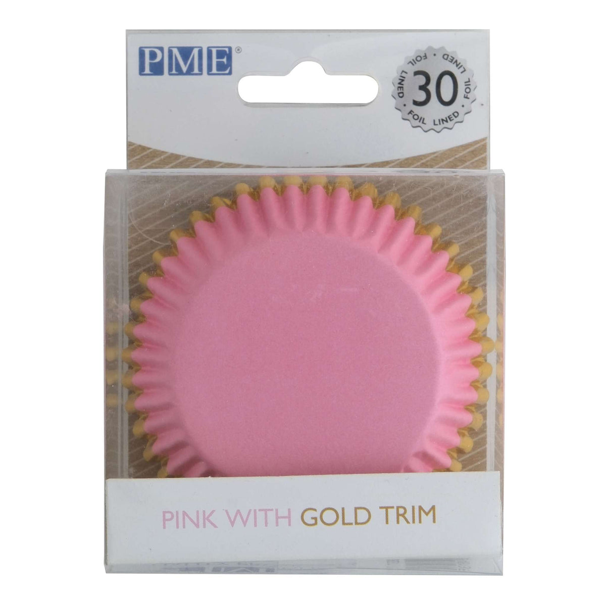 Caissettes à cupcakes doublées de feuille d'aluminium - Pêche avec bordure dorée Pk/30
