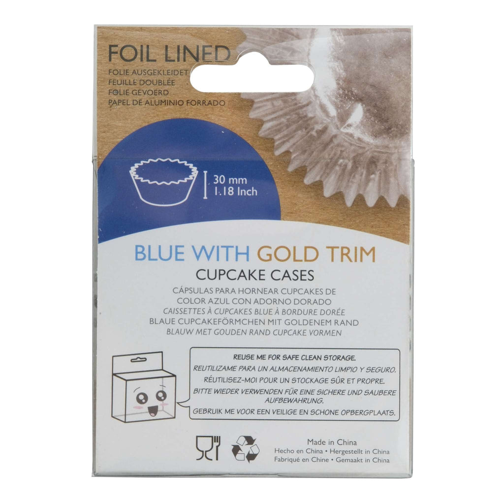 Blue With Gold Trim Foil Lined Cupcake Cases Pk/30