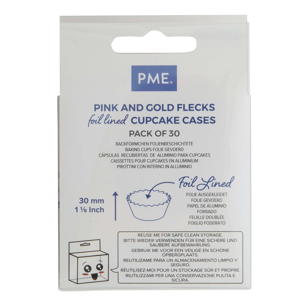 Caissettes à Cupcakes Doublées de Feuille - Rose & Paillettes Dorées (pack de 30)