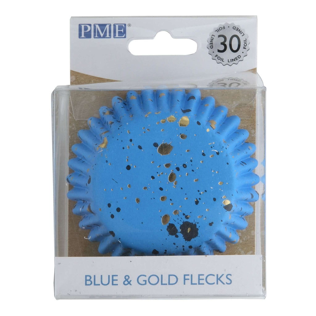 Cápsulas de Cupcakes con Forro de Papel Aluminio - Azul y Destellos Dorados Pk/30