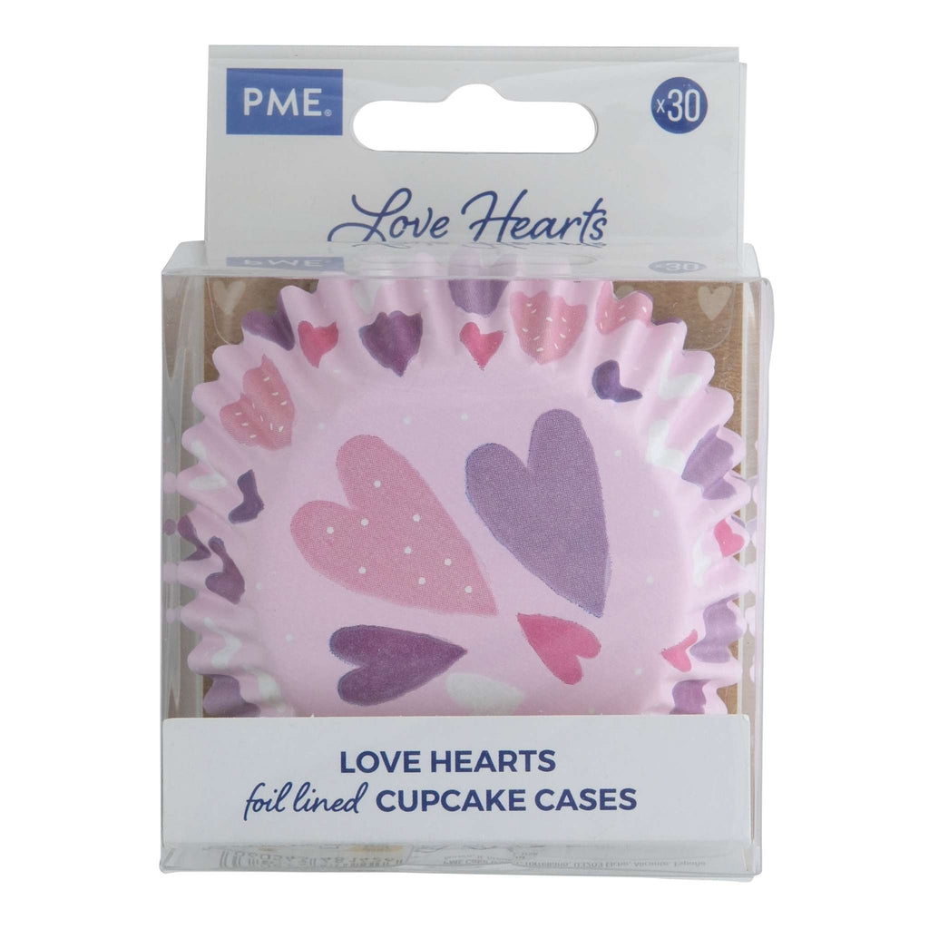 Cápsulas para cupcakes Forradas de Aluminio (Set de 30), Corazones rosas de amor
