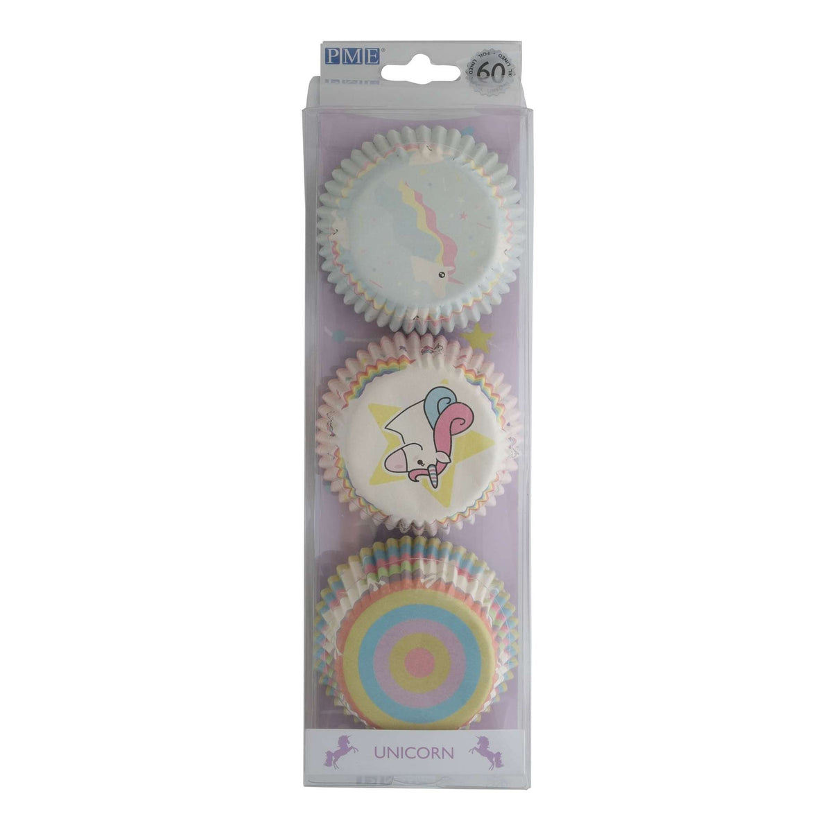 Caissettes à cupcakes doublées de feuille d'aluminium - Set de 3 licornes, Pk/60