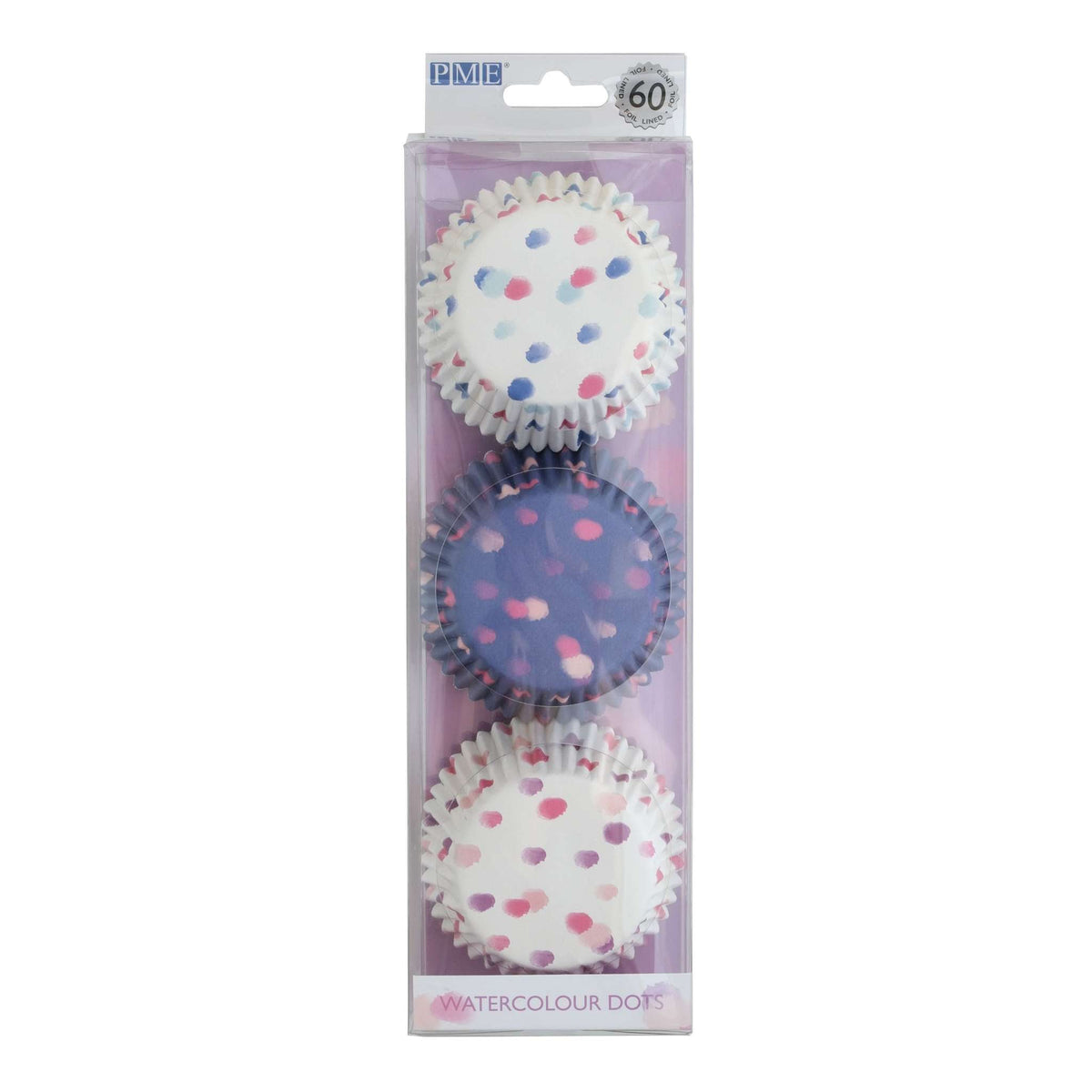 Caissettes à cupcakes doublées de feuille d'aluminium - Set de 3 points d'aquarelle, Pk/60