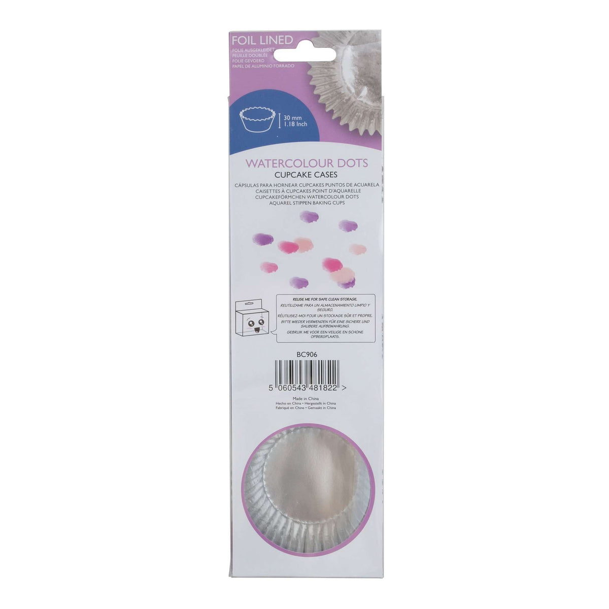 Caissettes à cupcakes doublées de feuille d'aluminium - Set de 3 points d'aquarelle, Pk/60