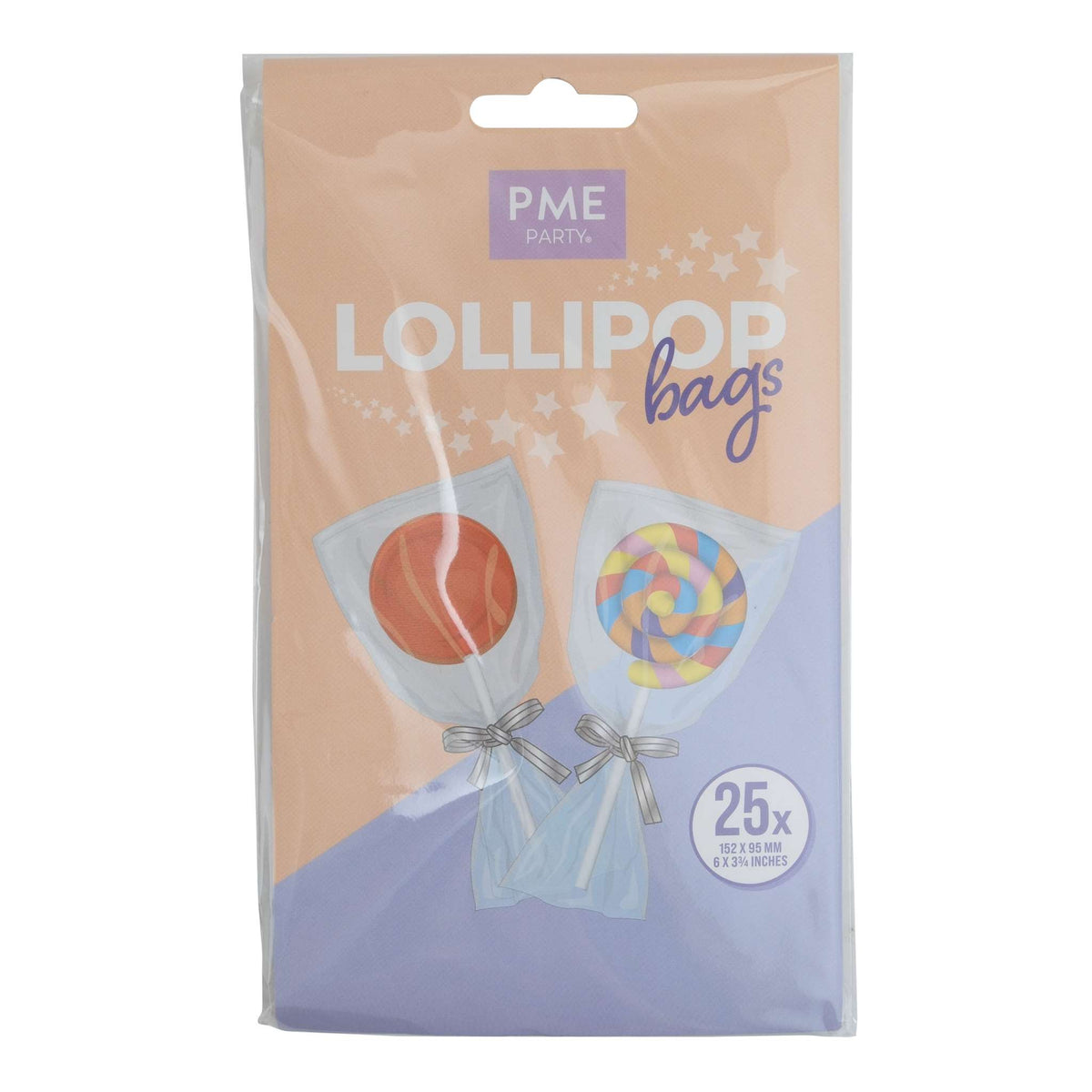 Sacs pour sucettes avec attaches argentées Pk/25 (152 x 95mm / 6 x 3.75")
