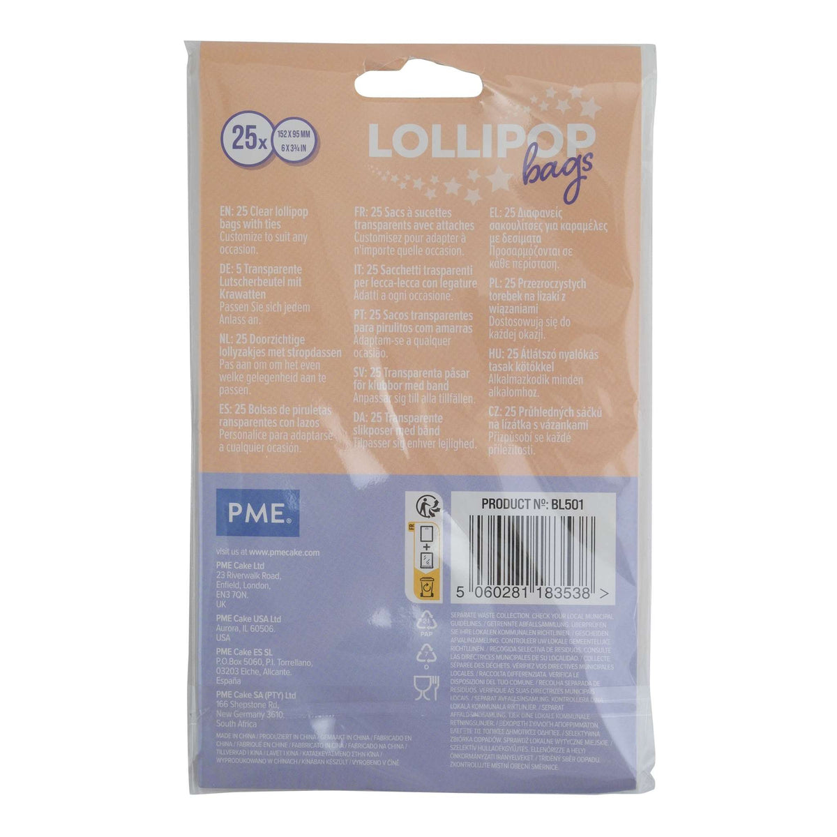 Sacs pour sucettes avec attaches argentées Pk/25 (152 x 95mm / 6 x 3.75")