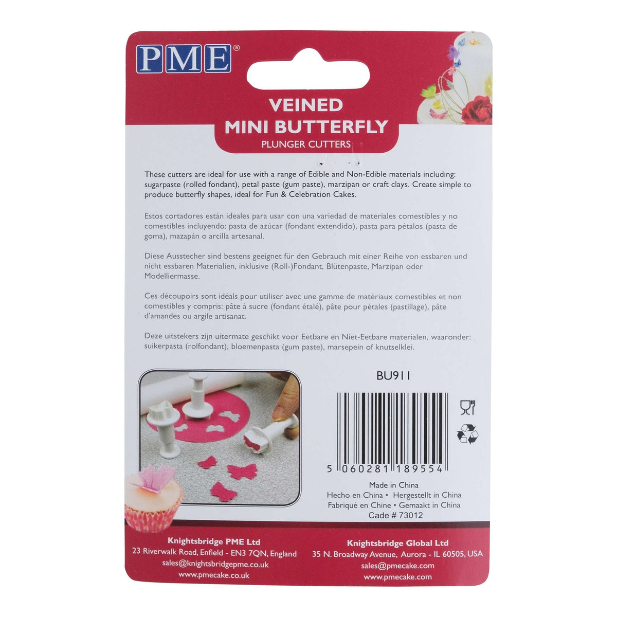 Veined Mini Butterfly Fondant Plunger Cutters Set Of 3