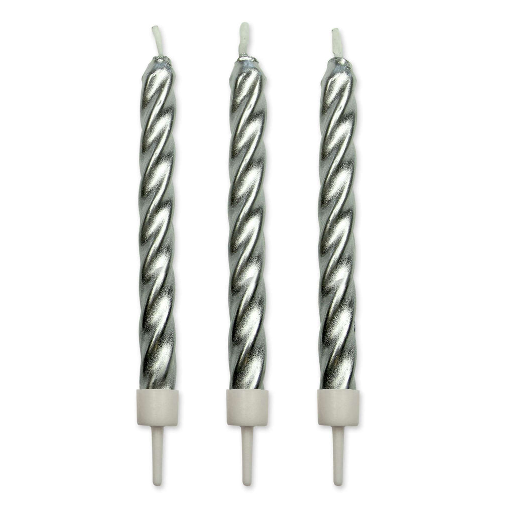 Kerzen - Silberner Dreh mit Haltern Pk/10 (62mm / 2.4")