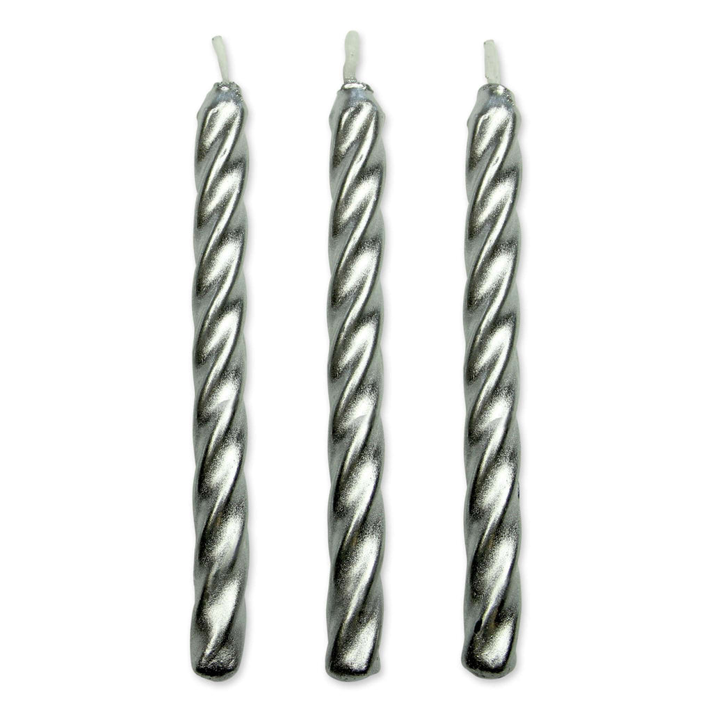 Kerzen - Silberner Dreh mit Haltern Pk/10 (62mm / 2.4")