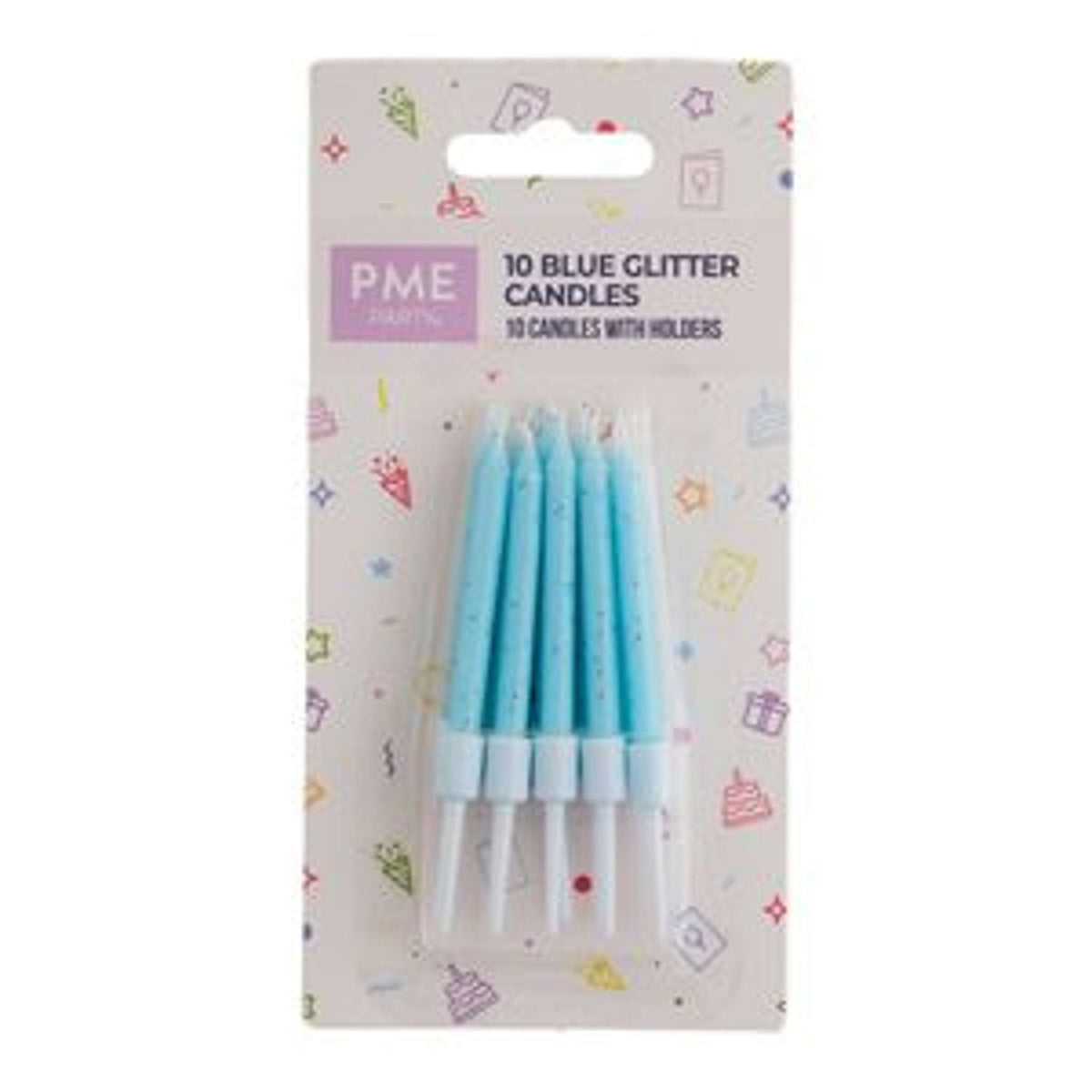Blue Glitter Candles Set Of 10