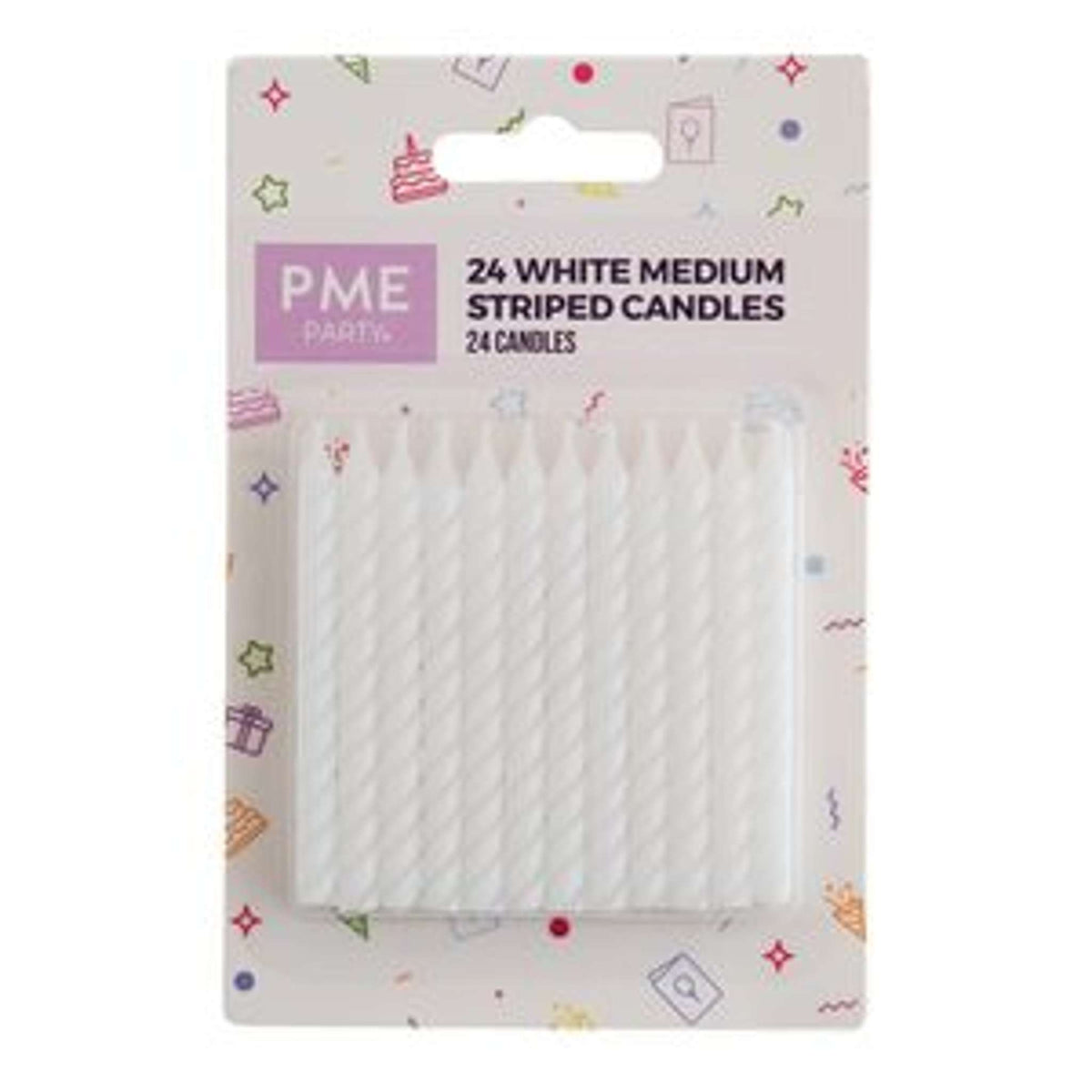 Medium White Striped Candles Set Of 24