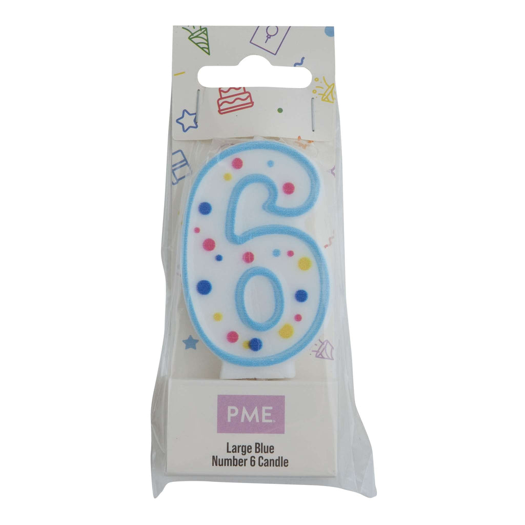 Large Blue Number Six Candle