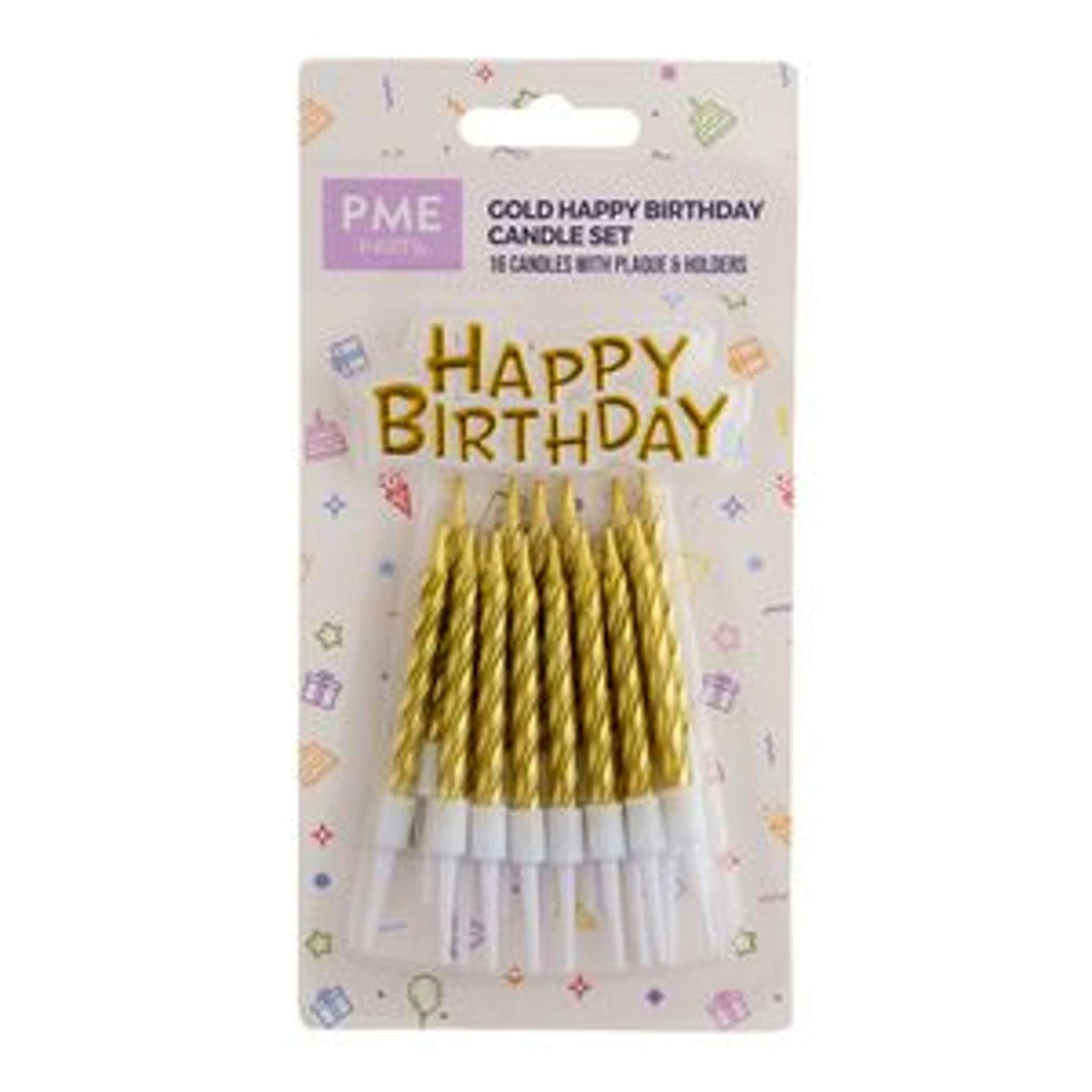 Kaarsen - Gouden Happy Birthday met Plaque Set