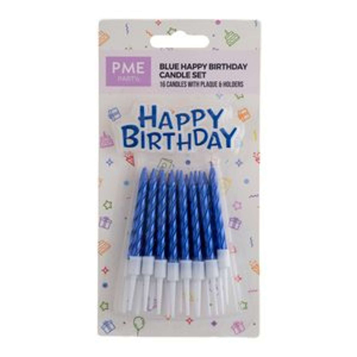 Kaarsen - Blauwe Happy Birthday met Plaque Set
