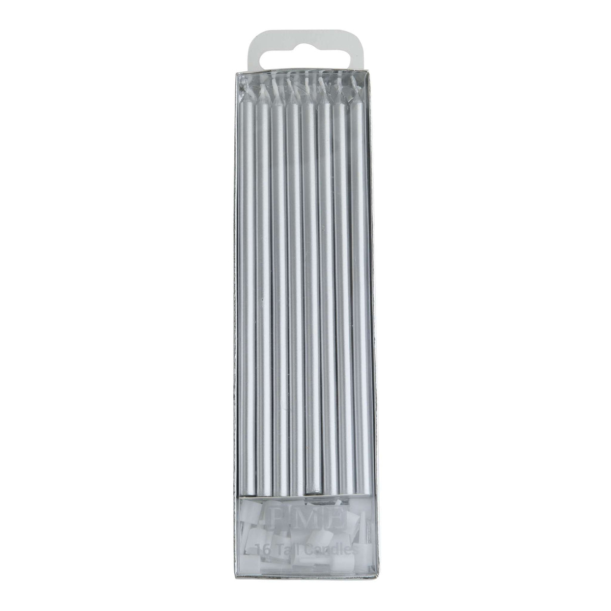 Kaarsen - Zilver extra hoog met houders Pk/16 (18cm / 7")