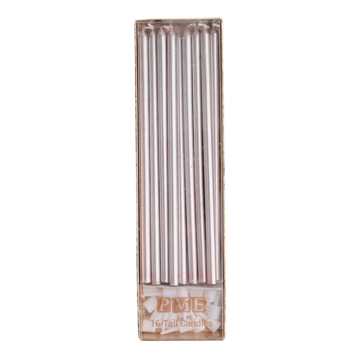 Kaarsen - Roségoud extra hoog met houders Pk/16 (18cm / 7")