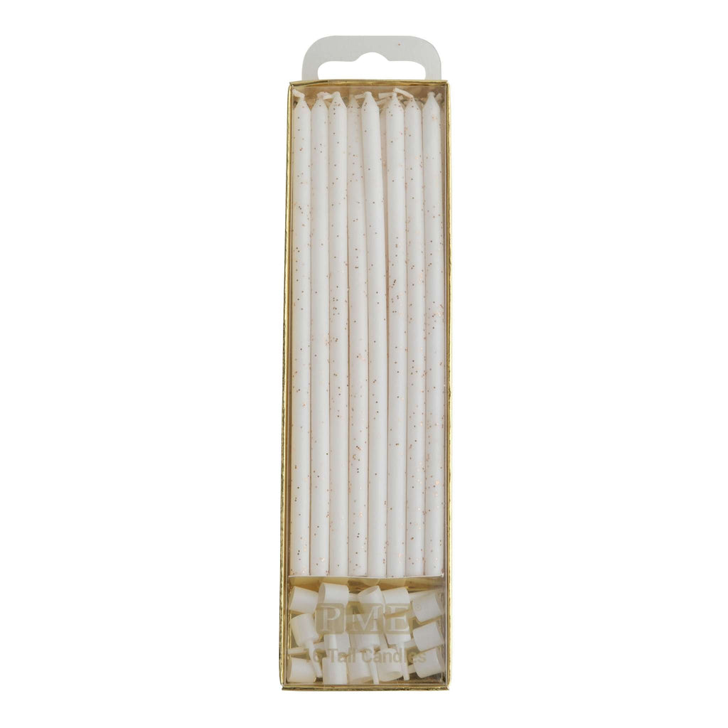 Velas - Extra Largas Blancas con Purpurina, Pack de 16 (18cm / 7")