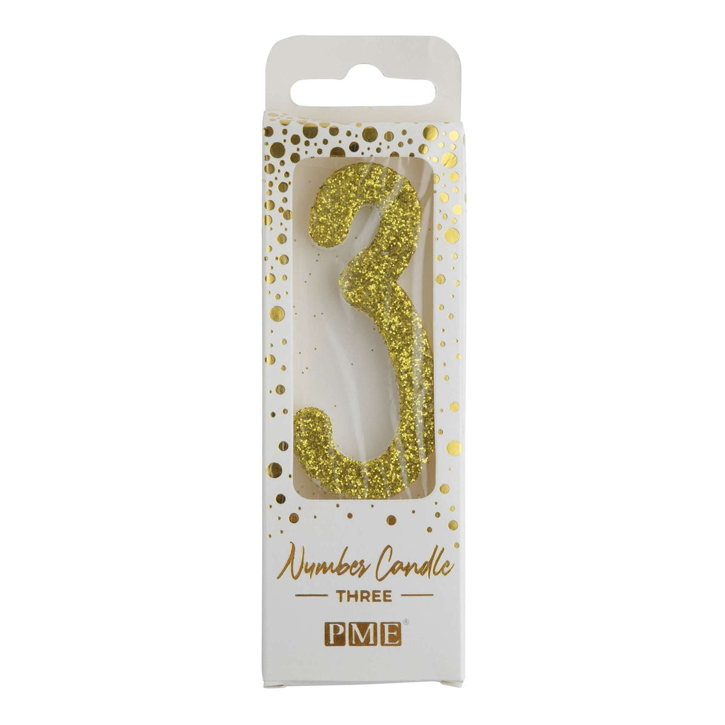 Goldene Glitter-Zahl-Kerze 3