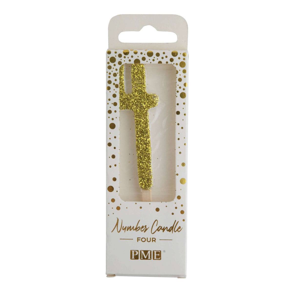 Gold Glitter Number Four Candle