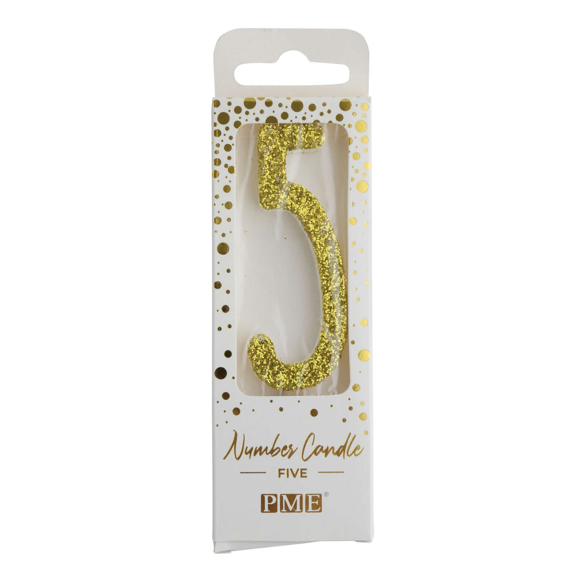 Gold Glitter Number Five Candle