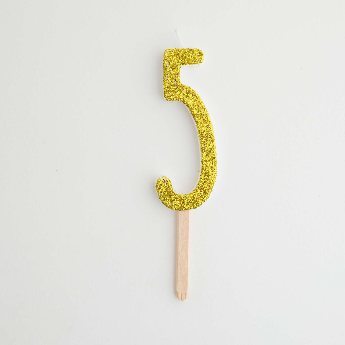 Gold Glitter Number Five Candle