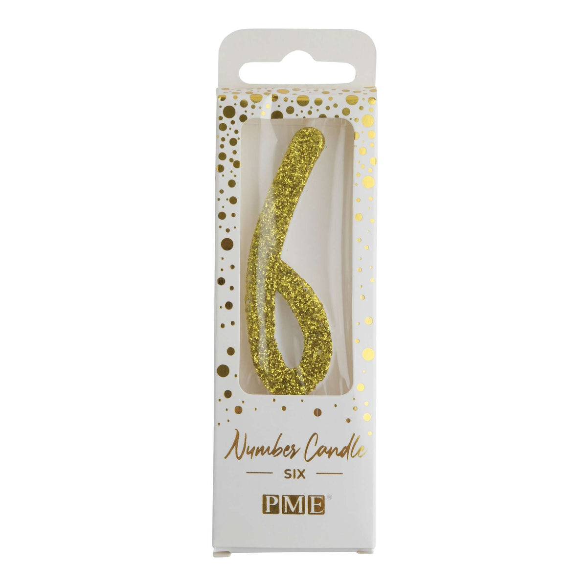 Gold Glitter Number Six Candle