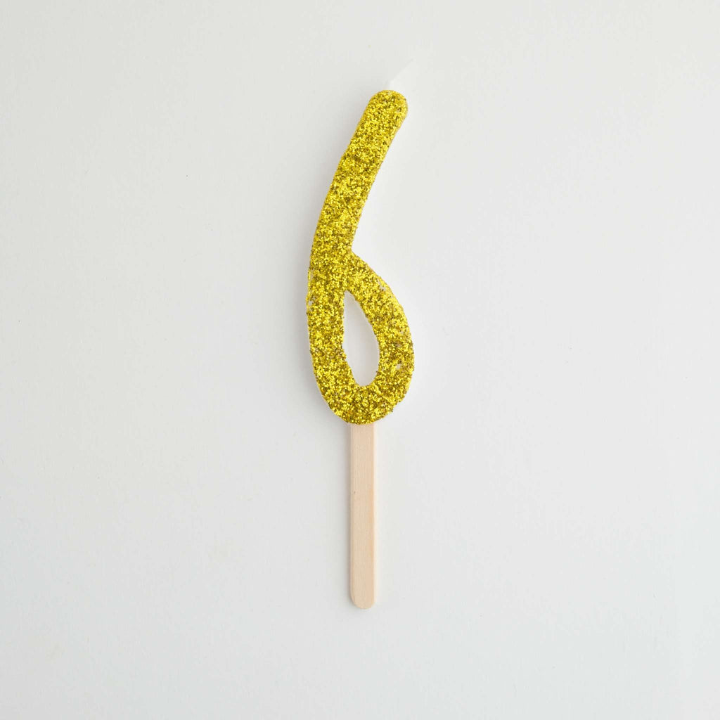 Goldene Glitter-Zahl-Kerze 6