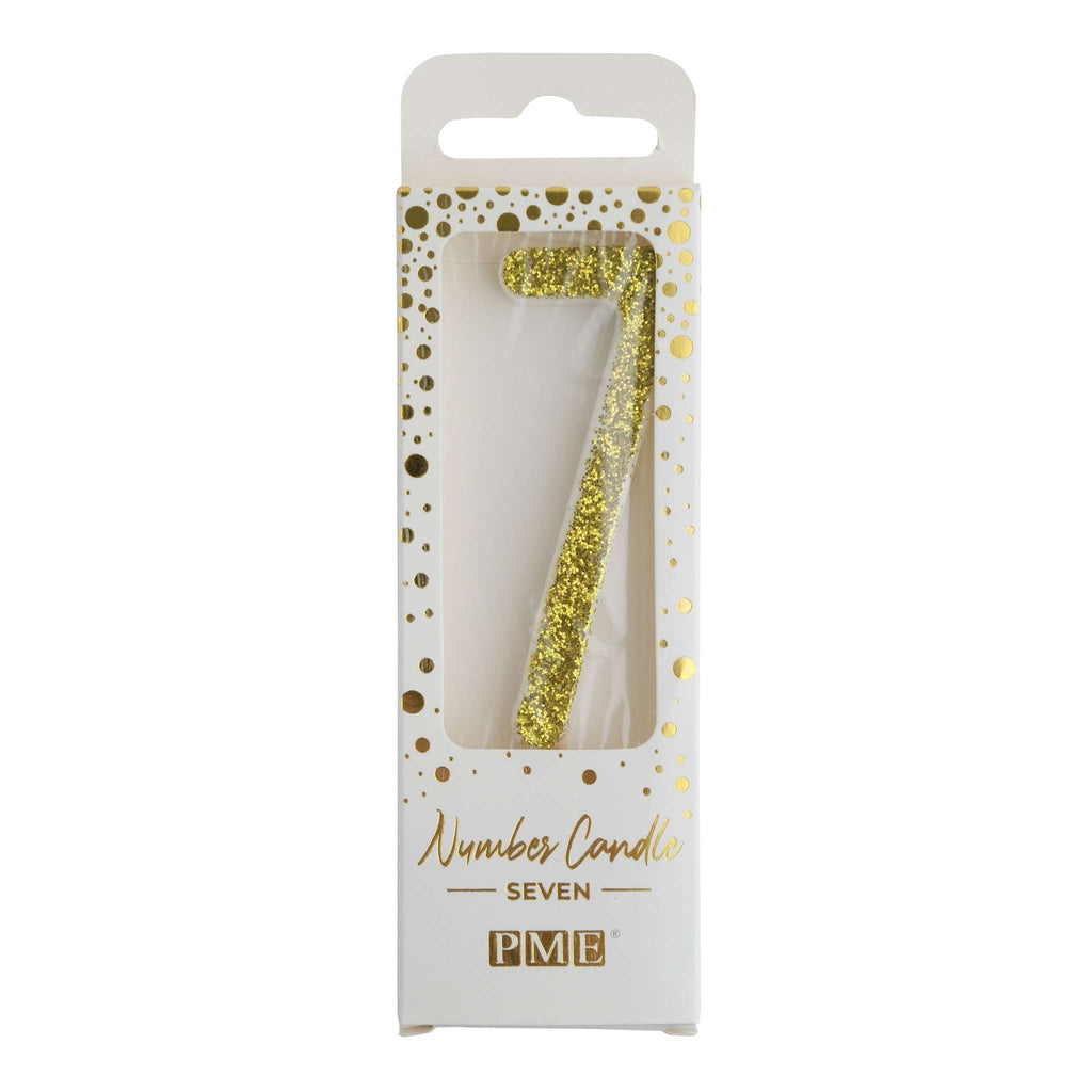 Gold Glitter Number Seven Candle