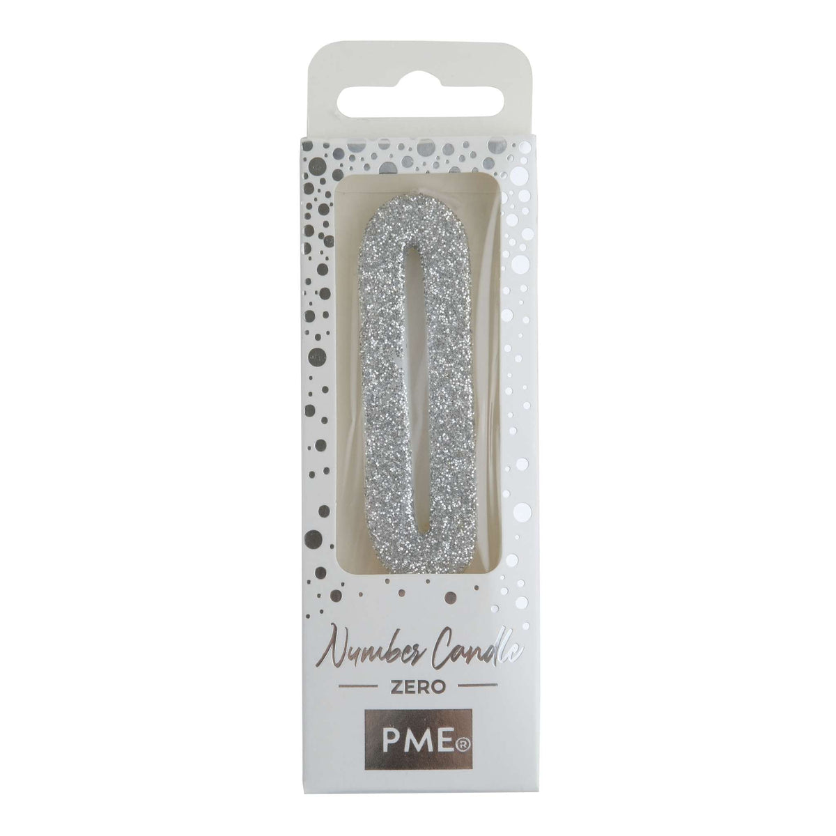 Silver Glitter Number Zero Candle