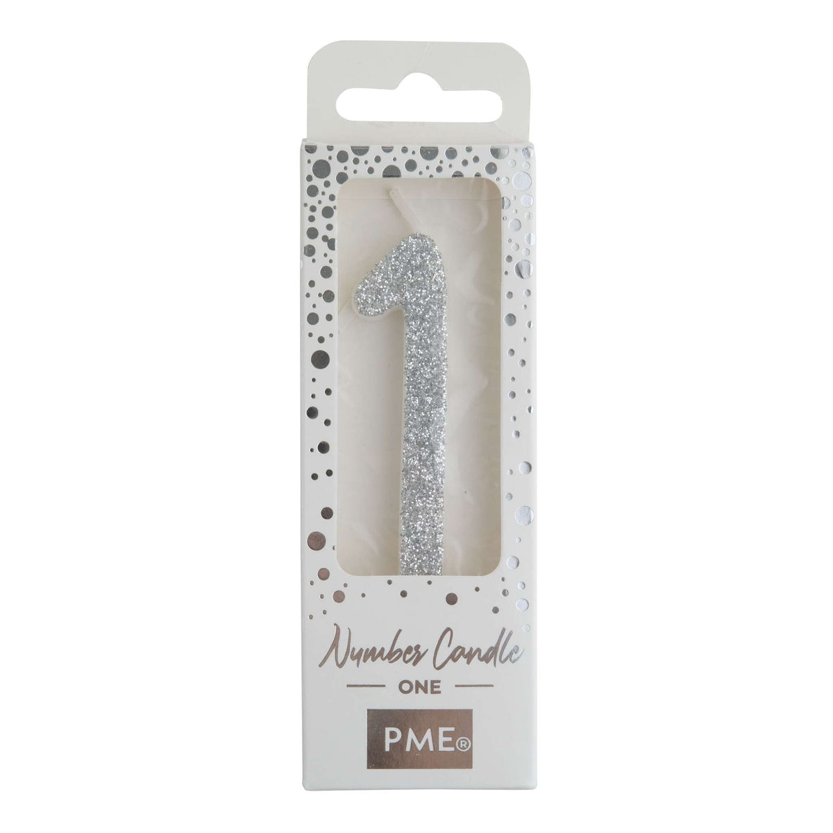 Silver Glitter Number One Candle