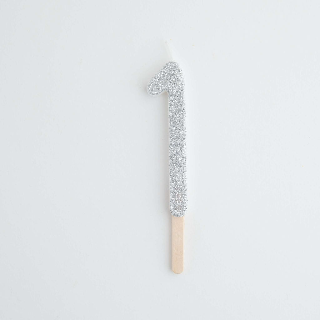 Zahlenkerze Glitter Silber 1