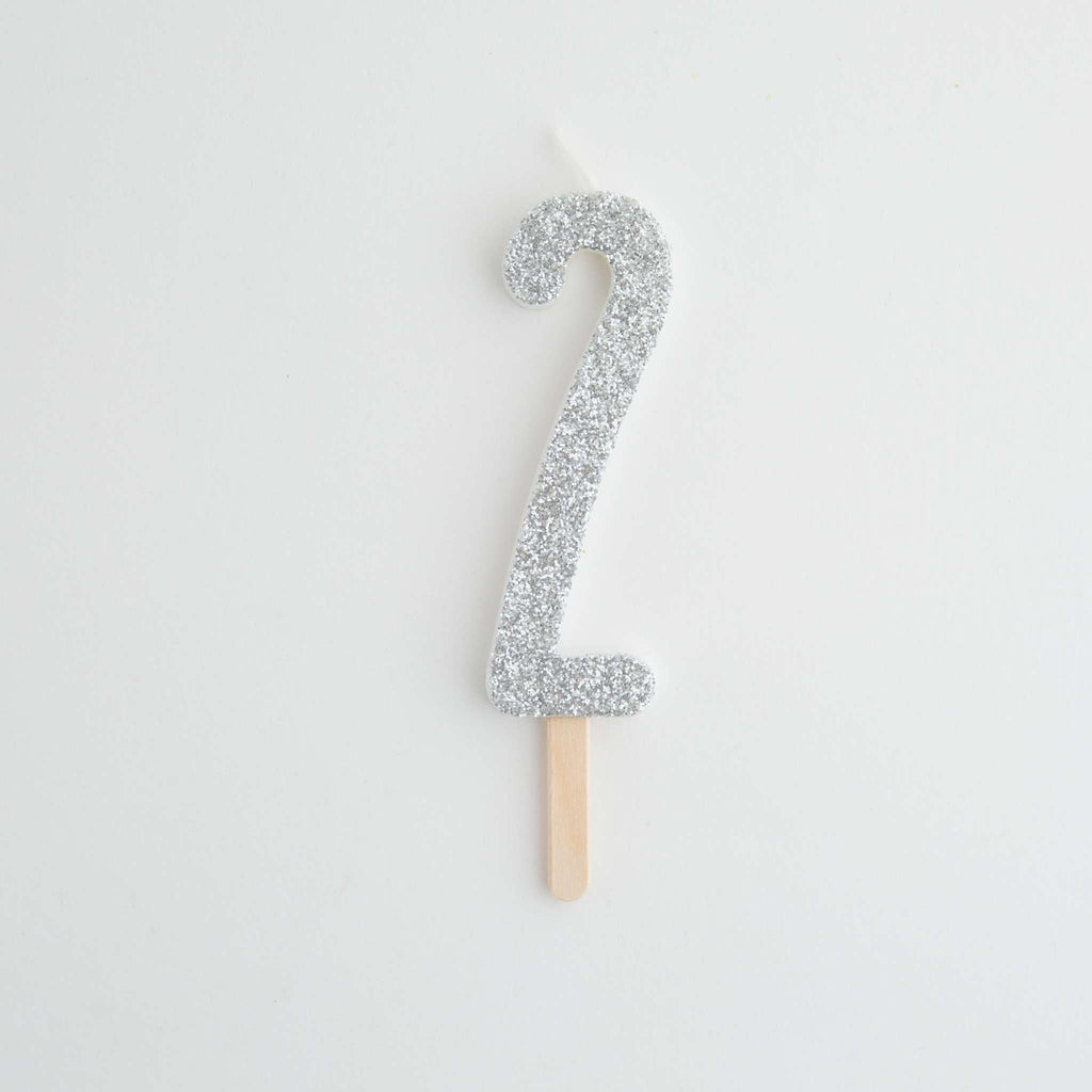 Zilveren Glitter Nummer Kaars 2