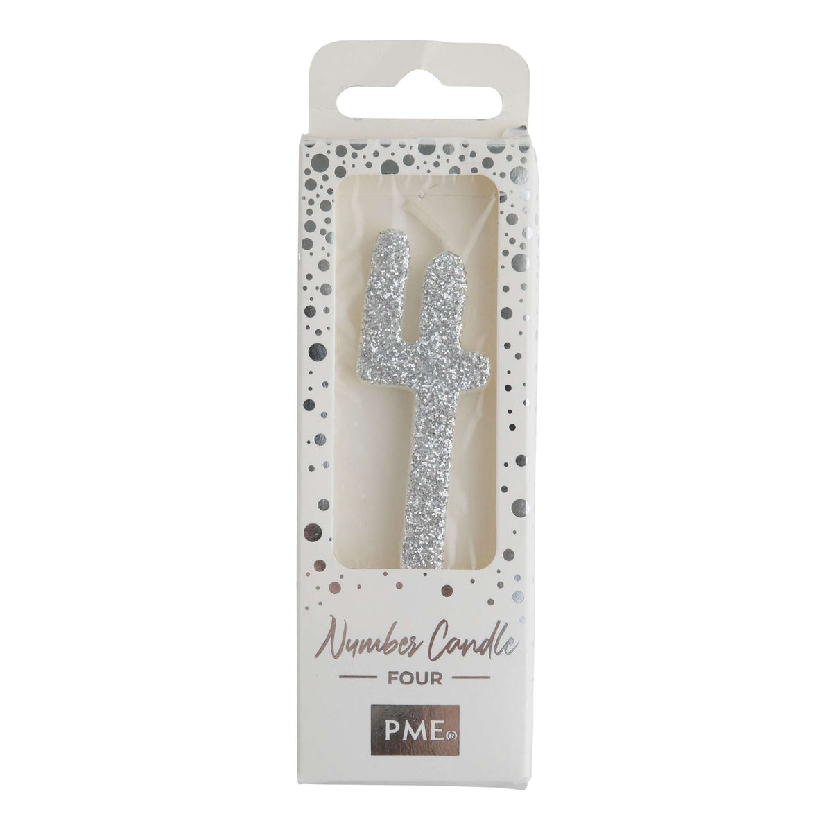 Silver Glitter Number Four Candle