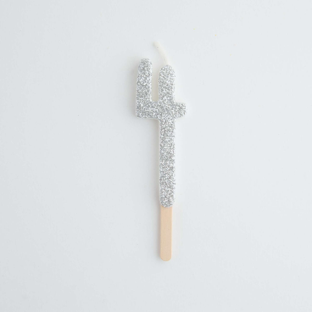 Silver Glitter Number Four Candle