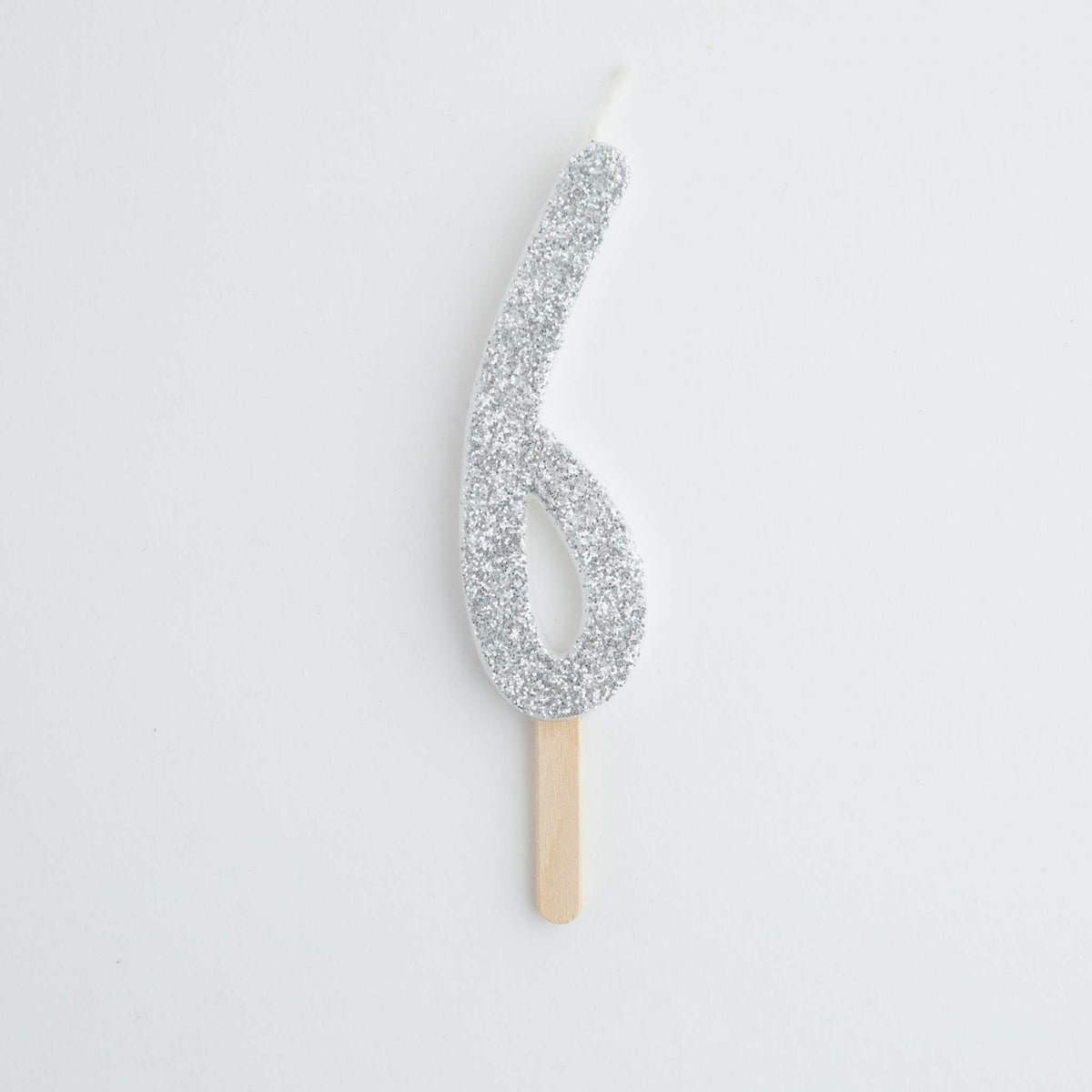 Silver Glitter Number Six Candle