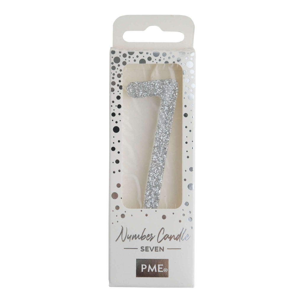 Silver Glitter Number Seven Candle